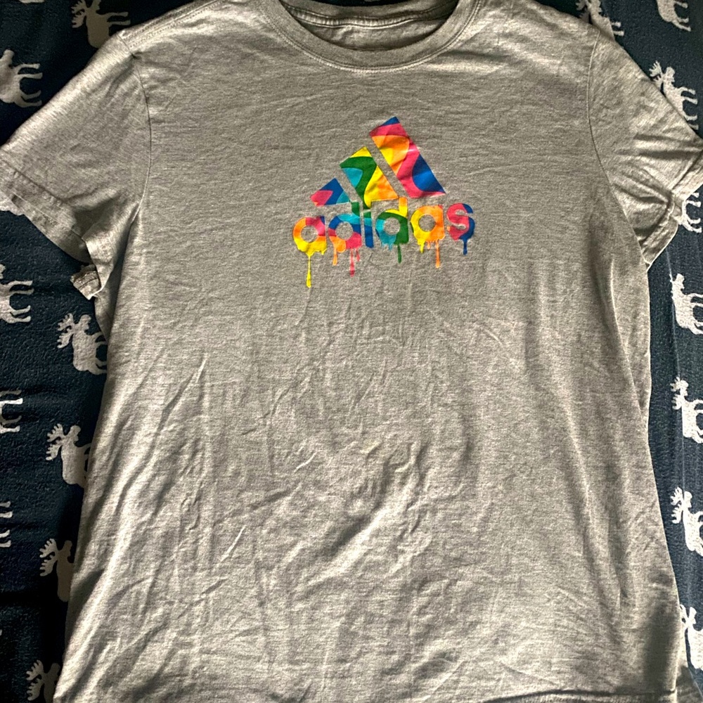 Grey And Rainbow Logo Adidas TShirt